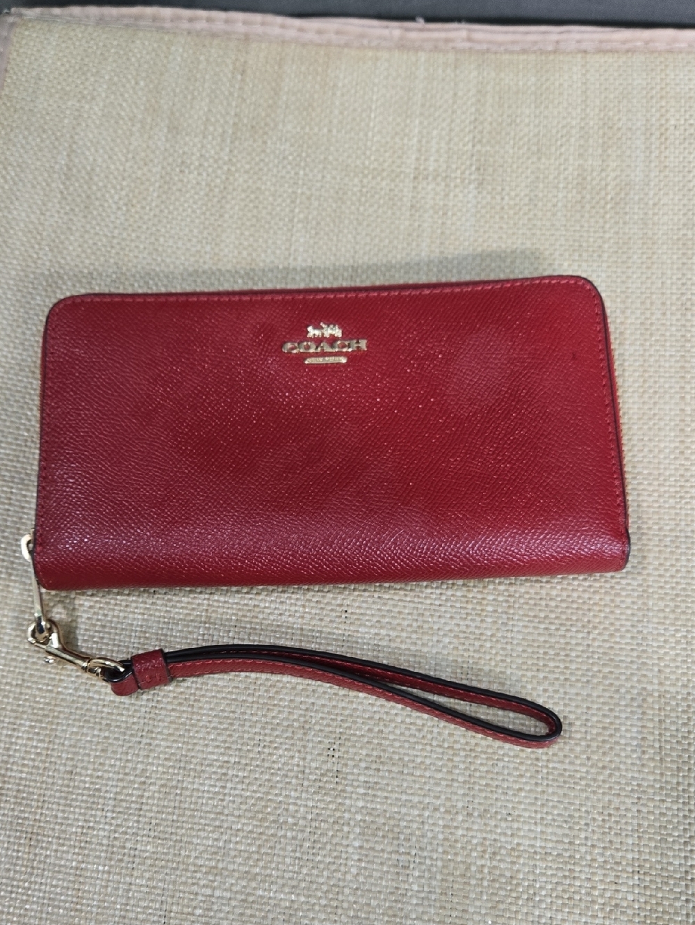 Coach Red Saffiano Zip-Around Wristlet Wallet with Detachable Strap - Picture 13 of 13